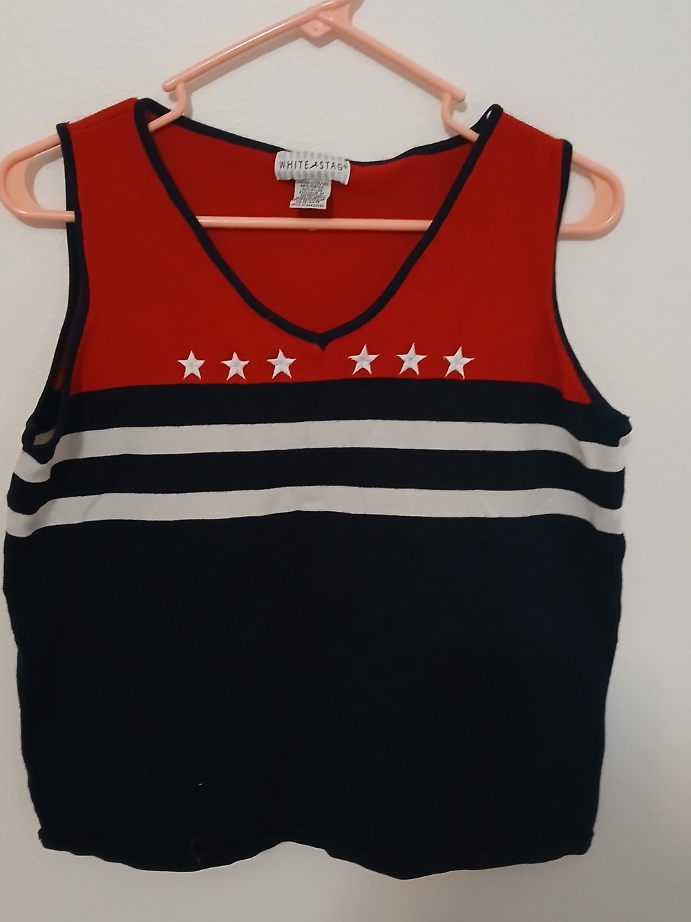 White Stag Red, Navy & White Star-Accent Sleeveless V-Neck Tank